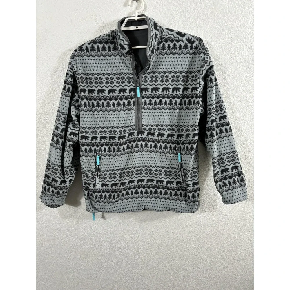 Chubbies Jacket Mens Large Gray Black Reversible Fleece Anorak Pullover Bears‎